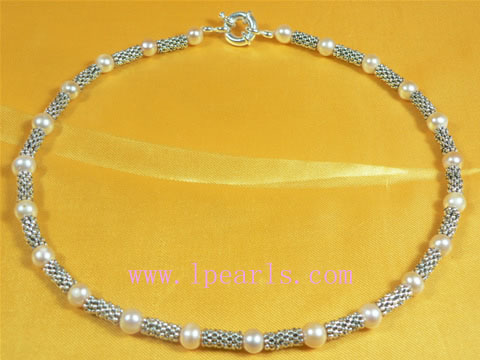 7-8mm potato pearl jewelry necklace with metal fittings